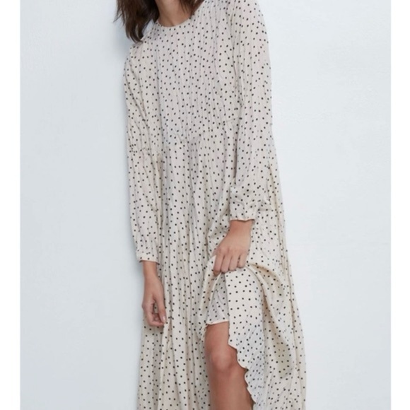 Zara Satin Polka Dot Long Sleeve Midi Dress - Picture 14 of 15